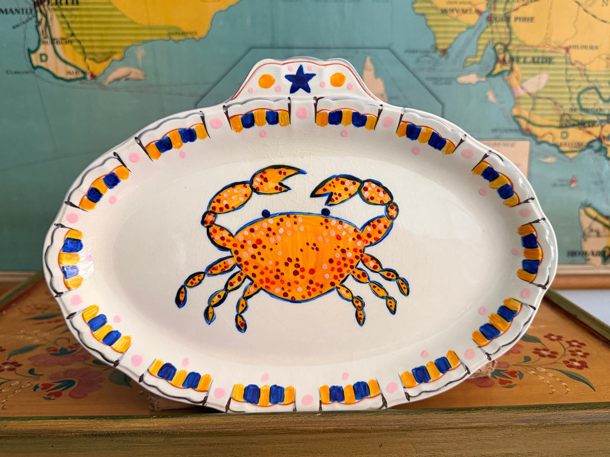 Alfred Meakin hand painted small platter ith bright orange crab motif