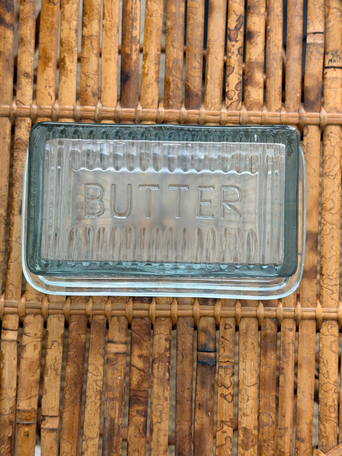vintage pressed glass butter dish