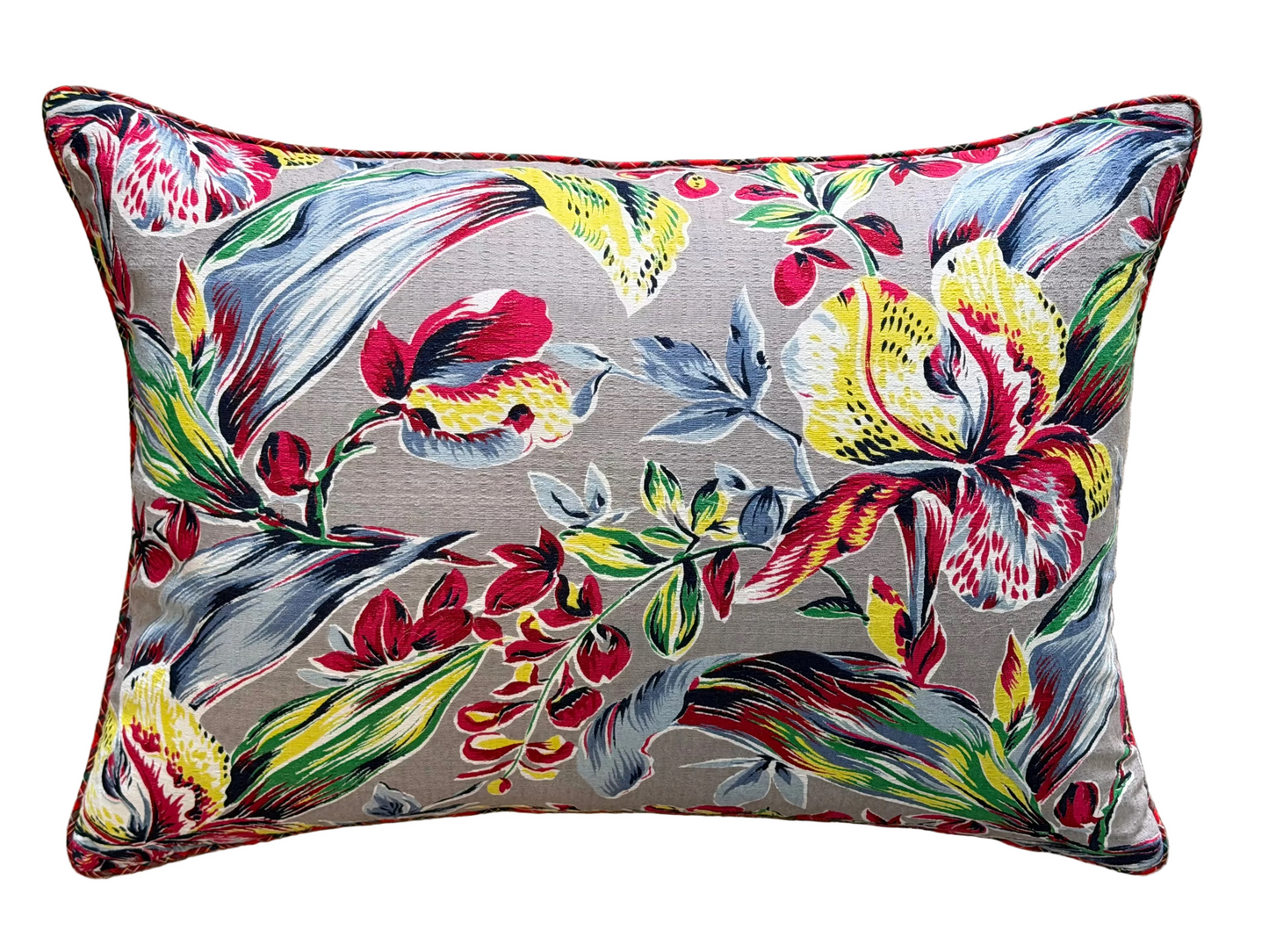 vintage barkcloth tropical floral lumbar cushion
