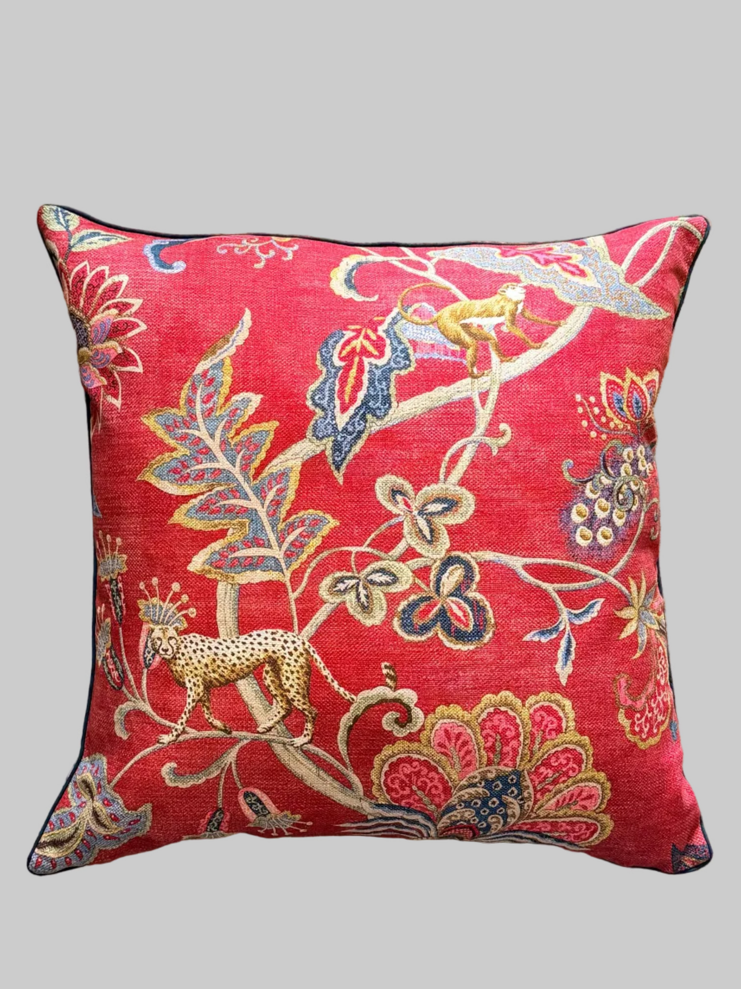 raspberry exotic jungle cushion