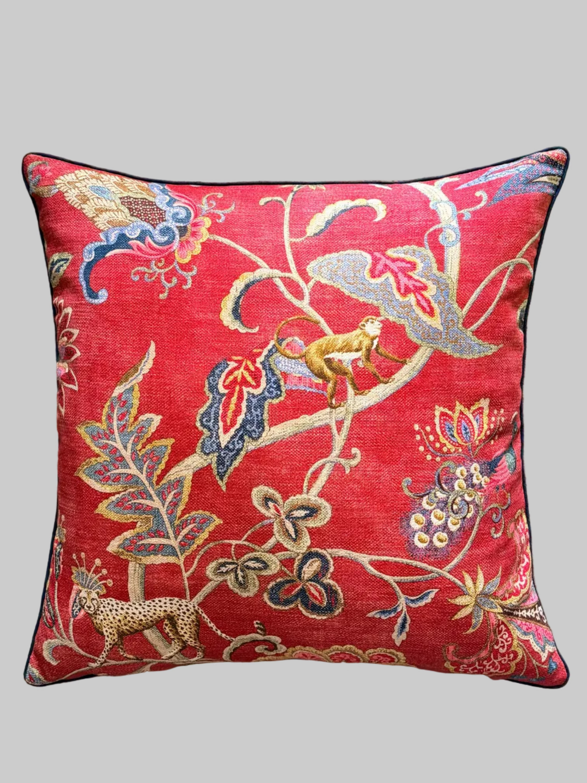 raspberry exotic jungle cushion