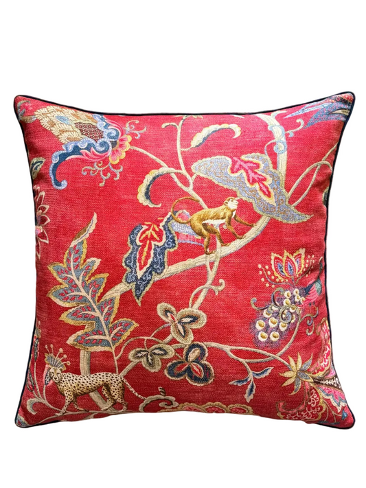 raspberry exotic jungle cushion