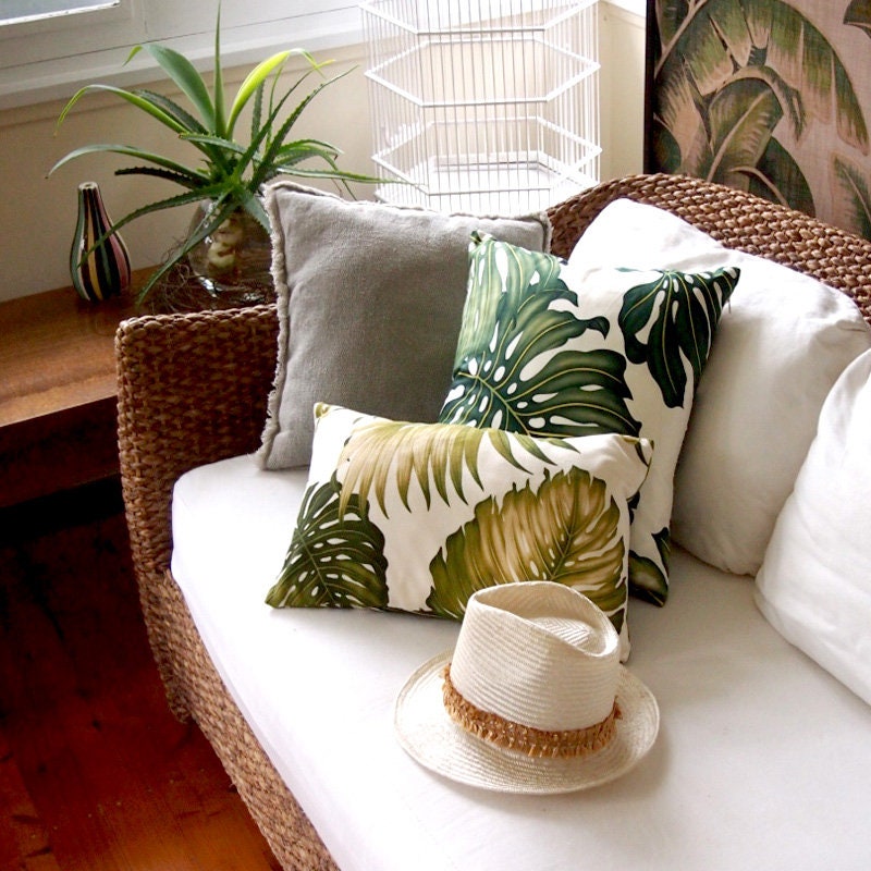 monstera palm leaf cushion