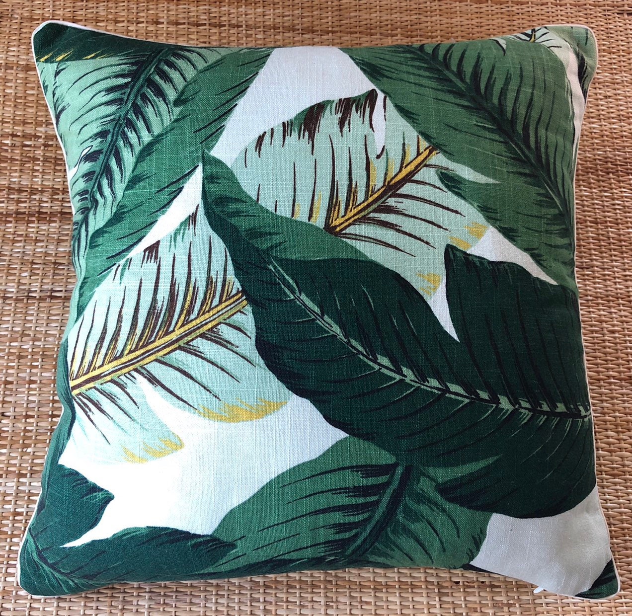 linen mix Tommy Bahama banana leaf cushion