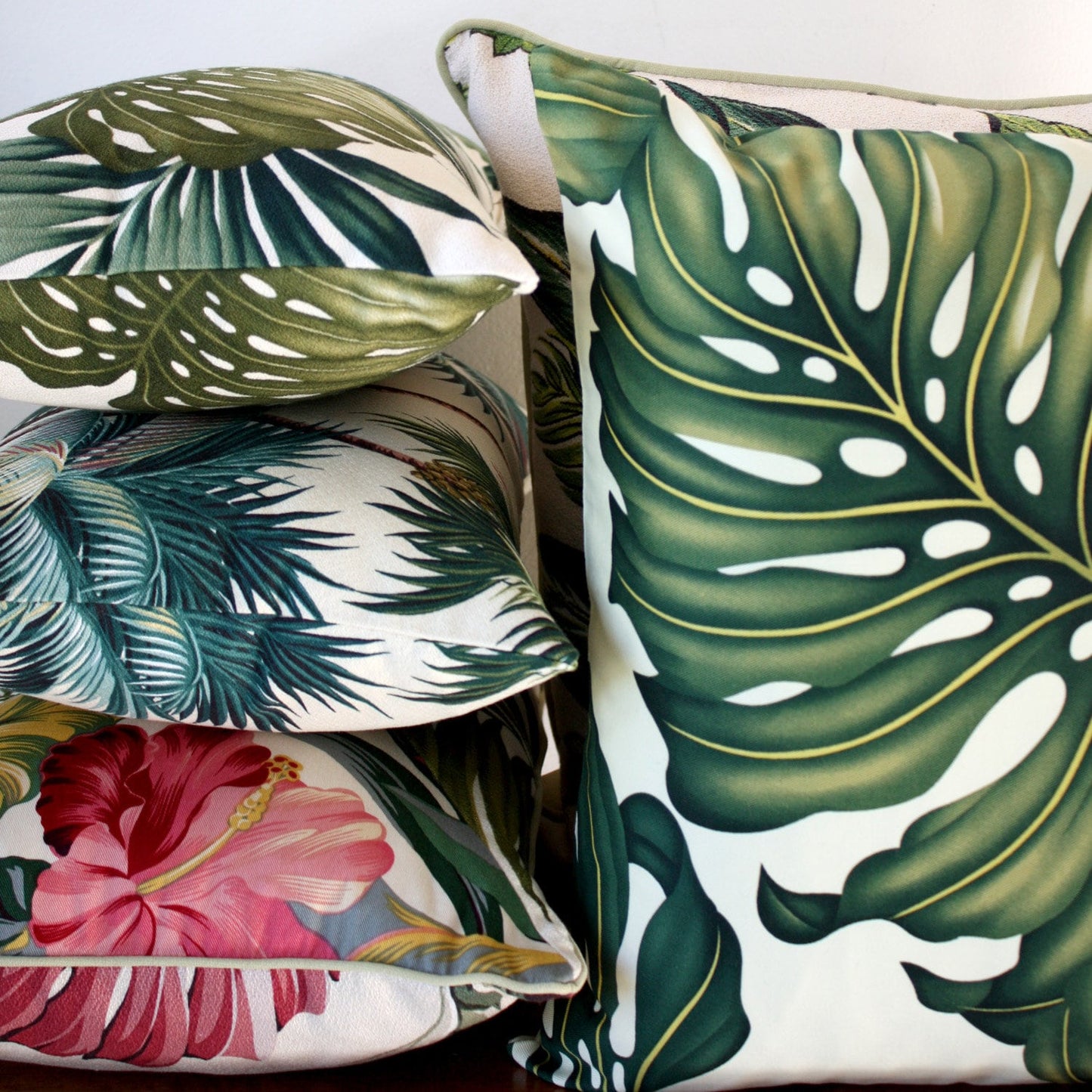 monstera palm leaf cushion