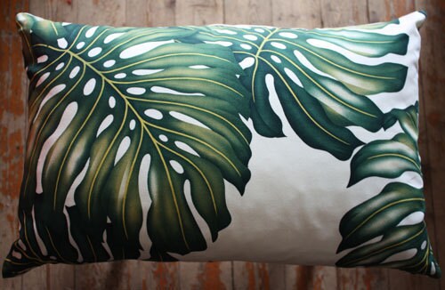 monstera palm leaf cushion