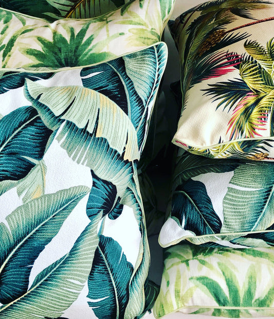 Sage banana leaf piped cushion