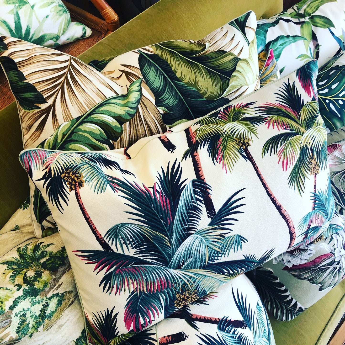 palm tree piped cushion