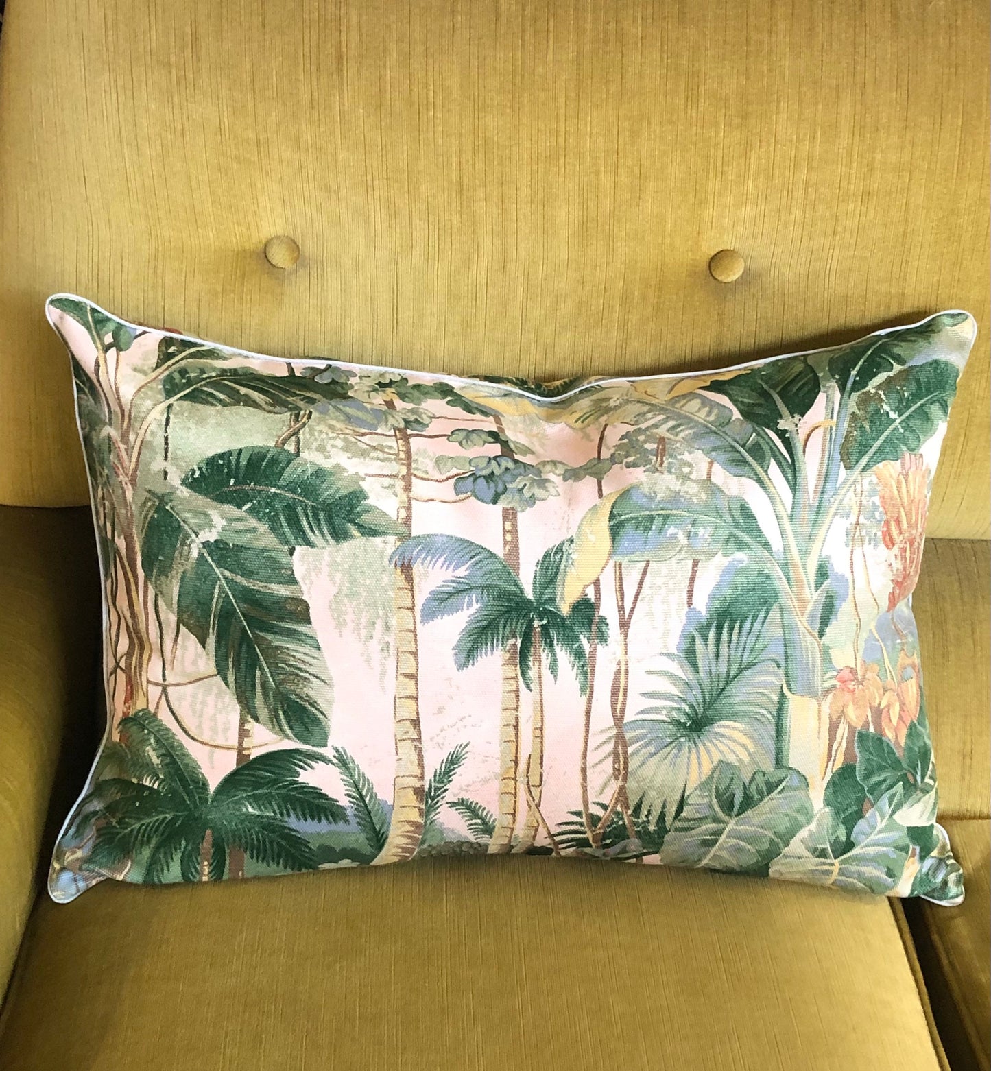 Tropical jungle piped cushion