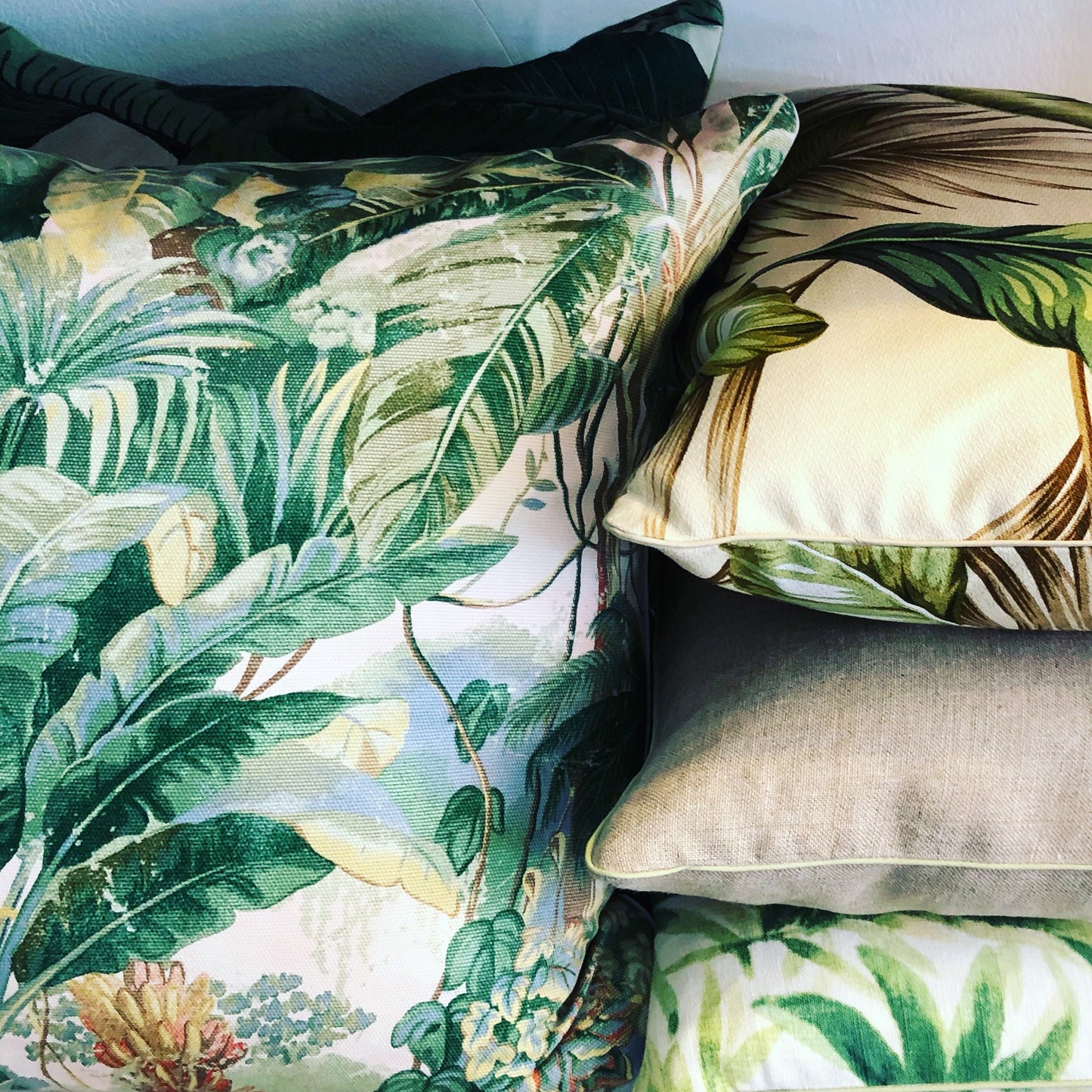 Tropical jungle piped cushion