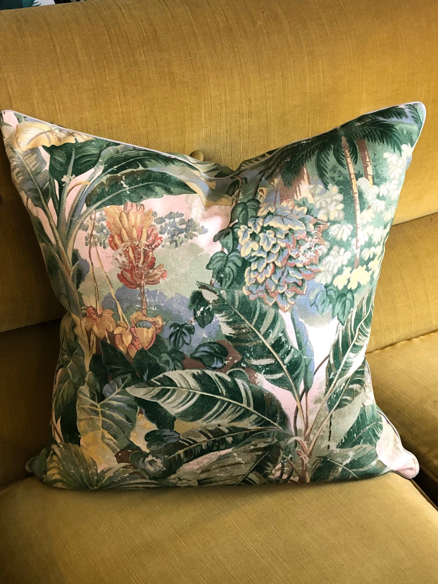 Tropical jungle piped cushion