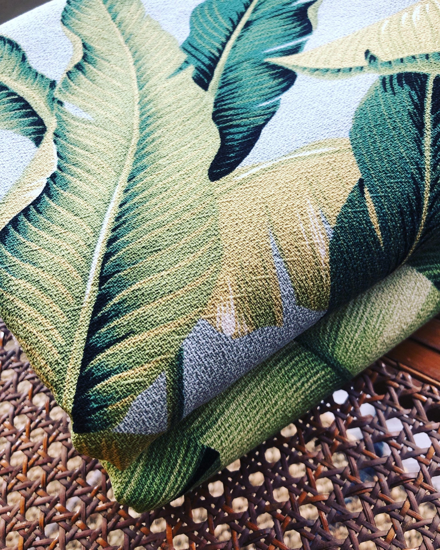 Silver banana leaf piped cushion