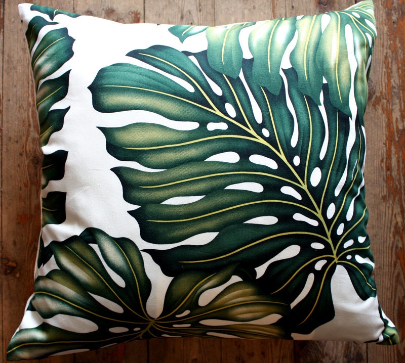 monstera palm leaf cushion